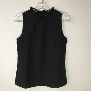 JCrew Sleeveless Ruffle Neck Blouse, XXS, Black, NWT
